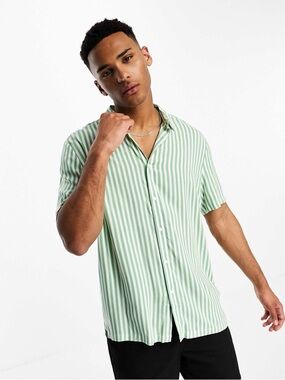 ASOS DESIGN relaxed stripe shirt in green Mens Medium